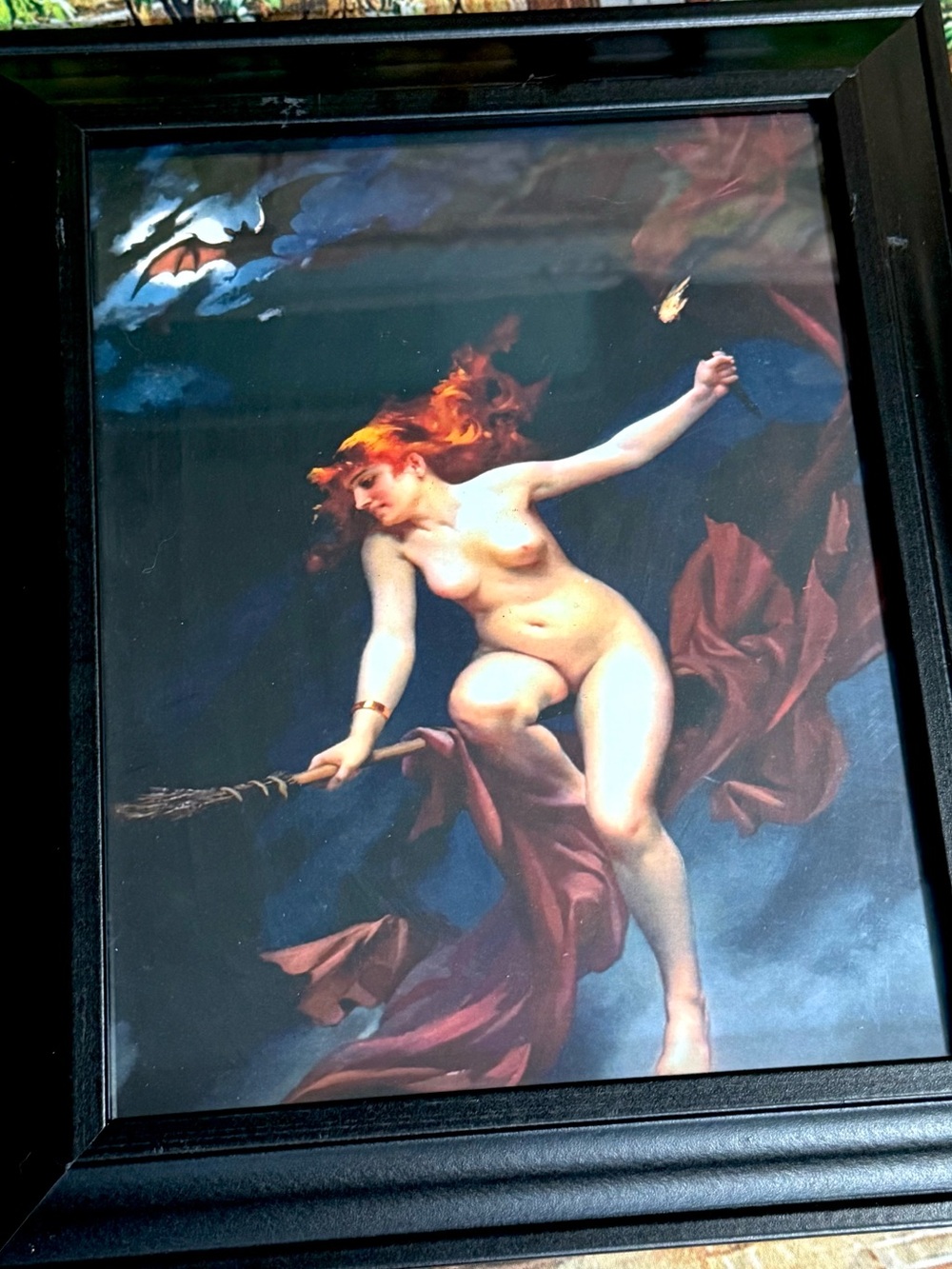 ๐ฅNude Witch Flying Witch Goddess Art Moon Pagan Mythology Magic Vintage Frame